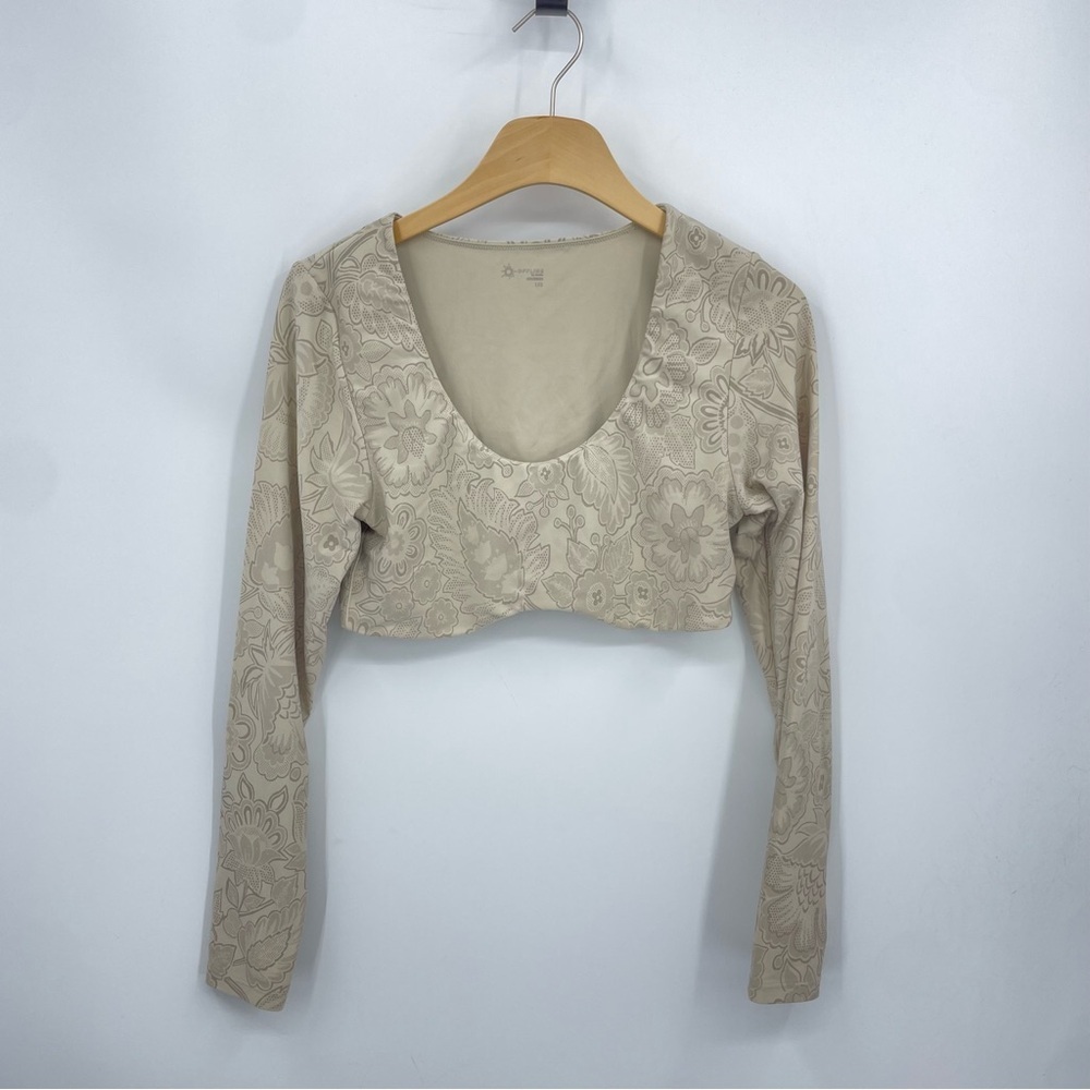 Offline by Aerie Beige Floral Real Me Cropped Top Long Sleeve Stretchy L